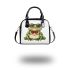 Vector cartoon of green frog wearing sunglasses and red bow tie shoulder handbag