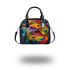 Vibrant painting of fish shoulder handbag