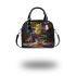 Vividly colored frog dancing on its hind legs shoulder handbag