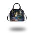 Vividly colored frog dancing on its hind legs shoulder handbag