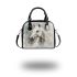 White horse portrait with smoke around shoulder handbag