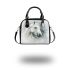 White horse portrait with smoke around shoulder handbag