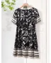 Boho Summer Dress for Women – Leaf Print, Casual Short Sleeve, Round Neck, Lightweight Vacation Outfit