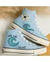 Wave Embroidered Sneakers for Casual, Trendy, Fashionable Individuals – Unique Design for Everyday Wear, Street Style