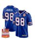 Austin Johnson 98 Buffalo Bills Super Bowl LIX Champions Patch Game Men Jersey – Royal