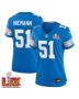 Ben Niemann #51 Detroit Lions Super Bowl LIX Women’s Jersey – Blue