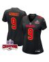 Blaine Gabbert 9 Kansas City Chiefs Super Bowl LVIII Champions 4 Stars Patch Fashion Game Women Jersey – Carbon Black
