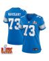Christian Mahogany #73 Detroit Lions Super Bowl LIX Women’s Jersey – Blue