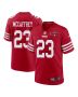 Christian McCaffrey 23 San Francisco 49ers NFC Champions Patch Game Men Jersey – Scarlet