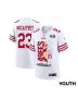 Christian McCaffrey 23 San Francisco 49ers Throwing Ball Game YOUTH Jersey – White