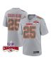 Clyde Edwards-Helaire 25 Kansas City Chiefs Super Bowl LVIII Champions 4 Stars Patch Atmosphere Fashion Game Men Jersey – Gray