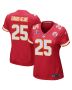 Clyde Edwards-Helaire 25 Kansas City Chiefs Super Bowl LVIII Patch Game Women Jersey – Red