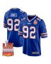 DaQuan Jones 92 Buffalo Bills Super Bowl LIX Champions Patch Game Men Jersey – Royal
