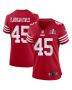 Demetrius Flannigan-Fowles 45 San Francisco 49ers Super Bowl LVIII Patch Game Women Jersey – Scarlet