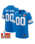 Detroit Lions Super Bowl LIX Patch Game Men Custom Jersey – Blue