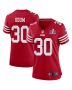 George Odum 30 San Francisco 49ers Super Bowl LVIII Patch Game Women Jersey – Scarlet