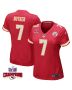 Harrison Butker 7 Kansas City Chiefs Super Bowl LVIII Champions 4 Stars Patch Game Women Jersey – Red
