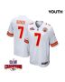 Harrison Butker 7 Kansas City Chiefs Super Bowl LVIII Champions 4 Stars Patch Game YOUTH Jersey – White