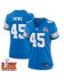 Isaac Ukwu #45 Detroit Lions Super Bowl LIX Women’s Jersey – Blue