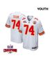 Jawaan Taylor 74 Kansas City Chiefs Super Bowl LVIII Champions 4 Stars Patch Game YOUTH Jersey – White