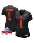 Jerick McKinnon 1 Kansas City Chiefs Super Bowl LVIII Champions 4 Stars Patch Fashion Game Women Jersey – Carbon Black