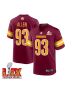 Jonathan Allen #93 Washington Commanders Super Bowl LIX Jersey – Men’s – Burgundy