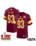 Jonathan Allen #93 Washington Commanders Super Bowl LIX Youth Jersey – Burgundy