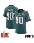 Jordan Davis #90 Philadelphia Eagles Super Bowl LIX YOUTH Jersey – Midnight Green