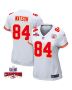 Justin Watson 84 Kansas City Chiefs Super Bowl LVIII Champions 4 Stars Patch Game Women Jersey – White