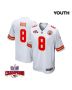 Justyn Ross 8 Kansas City Chiefs Super Bowl LVIII Champions 4 Stars Patch Game YOUTH Jersey – White