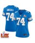 Kayode Awosika #74 Detroit Lions Super Bowl LIX Women’s Jersey – Blue