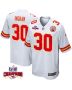 Keaontay Ingram 30 Kansas City Chiefs Super Bowl LVIII Champions 4 Stars Patch Game Men Jersey – White