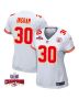 Keaontay Ingram 30 Kansas City Chiefs Super Bowl LVIII Champions 4 Stars Patch Game Women Jersey – White