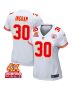 Keaontay Ingram 30 Kansas City Chiefs Super Bowl LVIII Champions 4X Game Women Jersey – White
