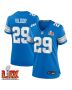 Kindle Vildor #29 Detroit Lions Super Bowl LIX Women’s Jersey – Blue