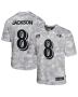 Lamar Jackson 8 Baltimore Ravens 2024 Salute to Service Game YOUTH Jersey – Arctic Camo