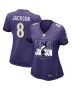 Lamar Jackson 8 Baltimore Ravens Lamar the Merrier Women Game Jersey – Purple