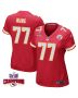 Lucas Niang 77 Kansas City Chiefs Super Bowl LVIII Champions 4 Stars Patch Game Women Jersey – Red
