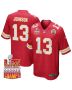 Nazeeh Johnson 13 Kansas City Chiefs Super Bowl LIX Champions Patch Game Men Jersey – Red