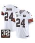 Nick Chubb 24 Cleveland Browns Jim Brown Memorial Patch Game Men Jersey – White