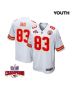 Noah Gray 83 Kansas City Chiefs Super Bowl LVIII Champions 4 Stars Patch Game YOUTH Jersey – White