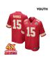 Patrick Mahomes 15 Kansas City Chiefs Super Bowl LVIII Champions 4X Game YOUTH Jersey – Red