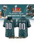 Philadelphia Eagles Champions Super Bowl LIX 2025 Signature All Team Custom Game Men Jersey – Midnight Green