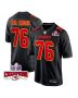Prince Tega Wanogho 76 Kansas City Chiefs Super Bowl LVIII Champions 4 Stars Patch Fashion Game Men Jersey – Carbon Black