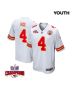 Rashee Rice 4 Kansas City Chiefs Super Bowl LVIII Champions 4 Stars Patch Game YOUTH Jersey – White