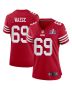 Spencer Waege 69 San Francisco 49ers Super Bowl LVIII Patch Game Women Jersey – Scarlet