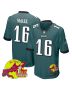 Tanner McKee 16 Philadelphia Eagles Super Bowl LIX New Orleans Patch Game Men Jersey – Midnight Green