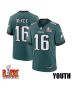 Tanner McKee #16 Philadelphia Eagles Super Bowl LIX YOUTH Jersey – Midnight Green