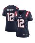 Tom Brady 12 New England Patriots Women Retired Game Jersey – Navy