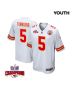 Tommy Townsend 5 Kansas City Chiefs Super Bowl LVIII Champions 4 Stars Patch Game YOUTH Jersey – White